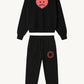 Happy Home centerpiece sweat set jet black front — matching hoodie and sweatpants, 340 GSM