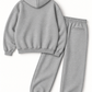 Happy Home heather gray matching set detail — 340 GSM heavyweight fleece, oversized fit