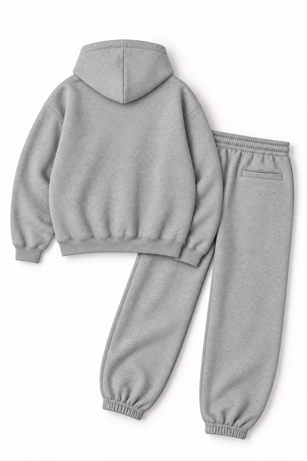 Happy Home heather gray matching set detail — 340 GSM heavyweight fleece, oversized fit