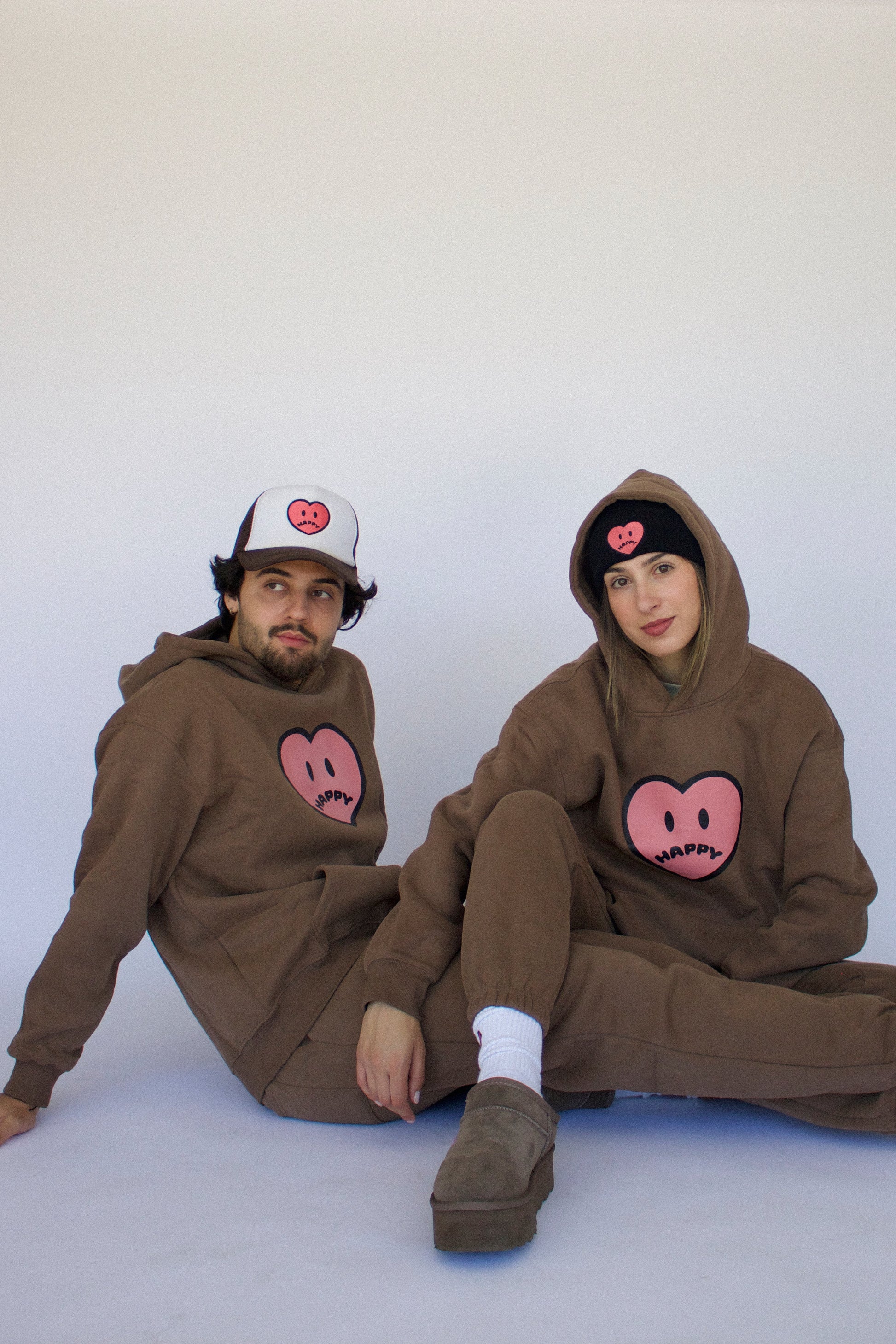Happy Home centerpiece sweat set chocolate lifestyle — la clothing brand