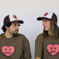 Happy Home chocolate trucker hat on model — limited drop streetwear accessory