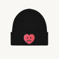 Happy Home centerpiece beanie front view — embroidered HAPPY logo, one size fits most