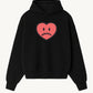 Happy Home centerpiece hoodie jet black front — screen-printed HAPPY logo, 340 GSM fleece