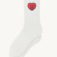Happy Home centerpiece socks front view — embroidered HAPPY logo, one size fits most